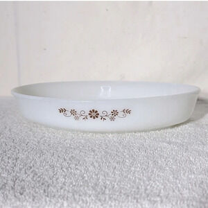 Vintage Dynaware Pyr-O-Rey Brown Daisy Shallow Oval Milk  Glass Casserole Dish